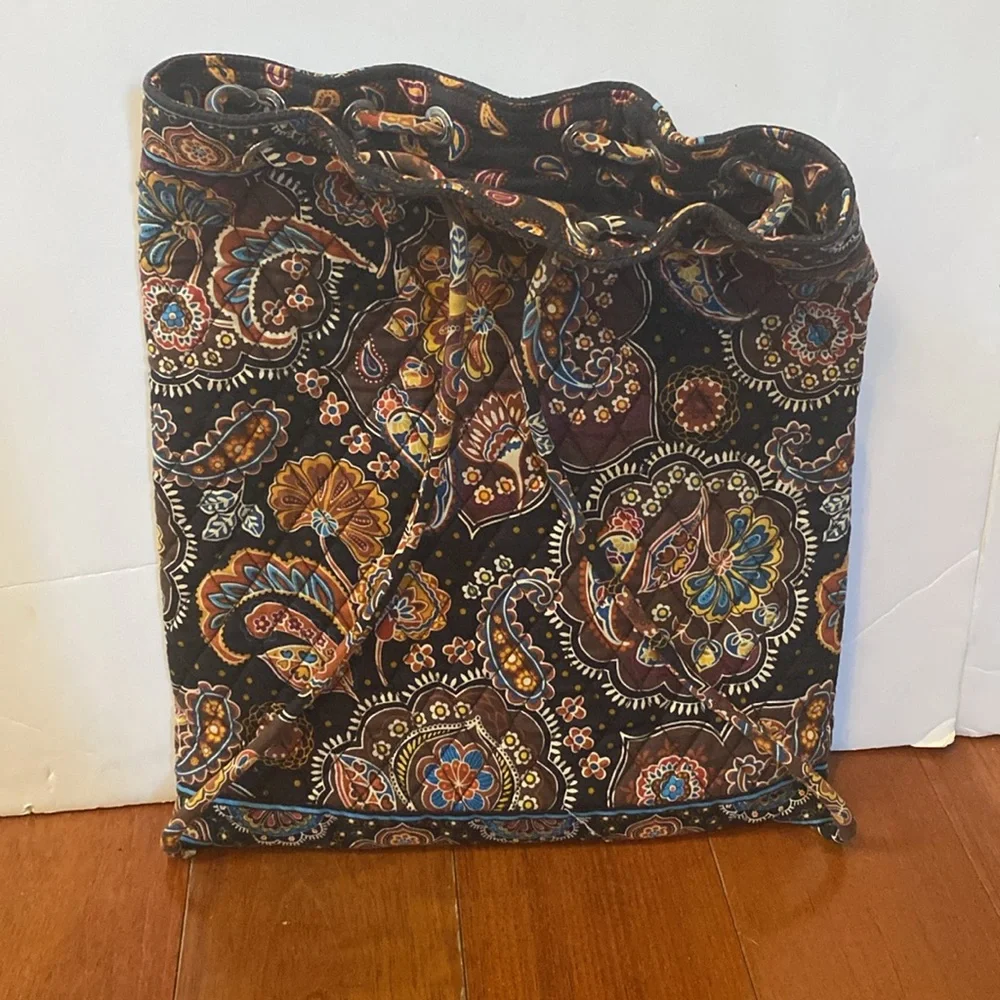 Vera Bradley Kensington paisley brown drawstring backpack book bag purse retired